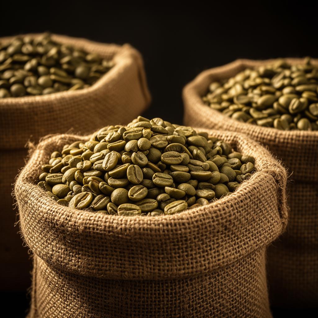 Export quality green coffee beans in burlap sacks